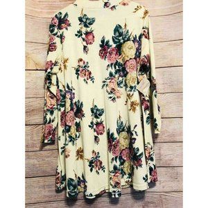 Fit For Two Womens Tunic Dress Ivory Pink Floral Long Sleeve Size Small